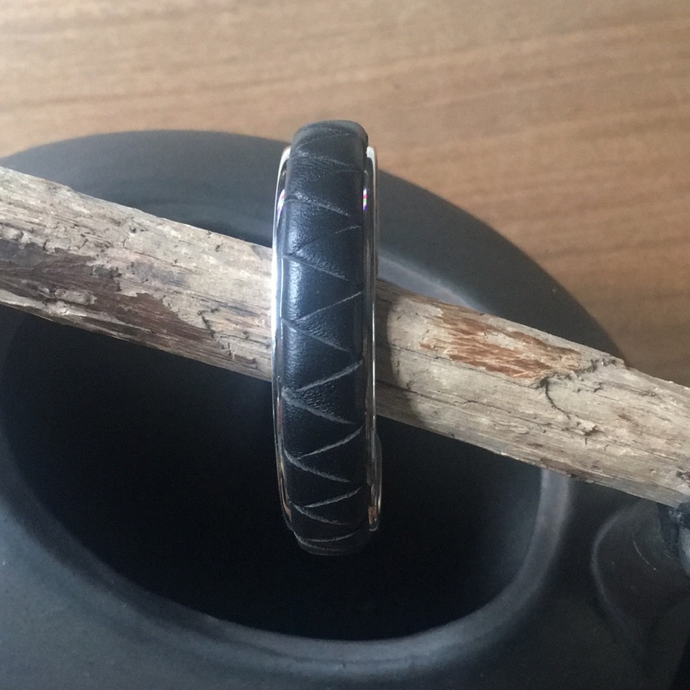 Emporio Armani woven black leather and silver bracelet. Great condition